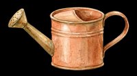Copper watering can with brass spout isolated on transparent background, ready for clipart, t-shirt design, stickers, print-on-demand, and sublimation projects.