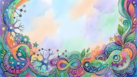 Colorful ornamental border with whimsical swirls, flowers, and decorative elements on isolated transparent background, ready for design projects and creative layouts.