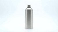 Stainless steel water bottle with metallic finish and screw cap, isolated on white background for product design and packaging mockups.