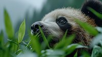Curious meerkat peering through green foliage, close-up profile view showing distinctive features and alert expression against natural background with selective focus.
