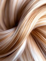 Smooth flowing waves of blonde and brown hair strands create elegant abstract pattern with soft highlights and shadows, suitable for beauty and fashion designs.
