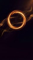 Golden glowing ring with flowing energy streams in cosmic space with sparkling particles for futuristic technology and science fiction designs.