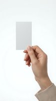 Hand holding blank white card mockup isolated on white background for business presentation and branding design projects.