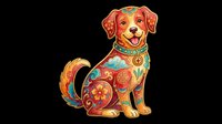 Festive Chinese zodiac dog with colorful folk art patterns, isolated on transparent background, ready for stickers, T-shirts, print on demand, and sublimation design use.