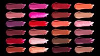 Lipstick swatches in assorted shades ranging from deep burgundy and plum to bright magenta, coral, and nude pink, displayed in rows on transparent background. Ready for cosmetics marketing, beauty product design, makeup tutorials, print-on-demand materials, and digital beauty content.