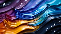 Vibrant liquid waves in purple, blue and gold creating dynamic flowing motion with glossy reflections and luminous highlights for modern design projects.