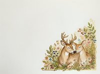 Watercolor deer family with doe and fawn surrounded by wildflowers and foliage on isolated background, suitable for nursery decor, greeting cards, and woodland-themed designs.