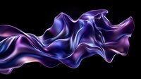 Flowing abstract silk fabric in purple and blue colors on black background creates dynamic wave motion effect, suitable for luxury design projects and creative backgrounds.