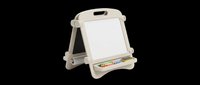 Portable double-sided easel with whiteboard and chalkboard surfaces, featuring storage tray for markers and chalk. Isolated on transparent background, ready for clipart, educational materials, print-on-demand products, and design use.