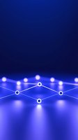 Abstract network of glowing connected nodes on deep blue background forming geometric pattern with light effects and depth for technology concepts.