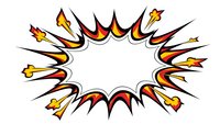 Comic book explosion burst with dynamic spikes and flames in red, yellow, and black colors isolated on white background for graphic design projects.