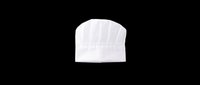 White chef hat isolated on transparent background, ready for culinary designs, restaurant branding, cooking apparel, print-on-demand products, and professional kitchen graphics.