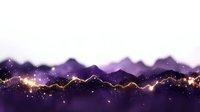 Purple mountain silhouettes at twilight with magical glowing golden light trail and sparkles against misty horizon, creating dreamy atmospheric landscape.