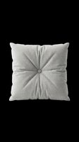 Light gray tufted throw pillow with center button detail, isolated on transparent background. Ready for interior design mockups, clipart, t-shirt design, and print on demand use.