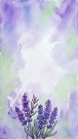Watercolor lavender bouquet on soft purple and green textured background with copy space for cards, invitations, and posters.