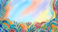 Colorful watercolor floral border with swirling leaves and blooms in vibrant hues. Isolated design element suitable for invitations, cards, and decorative backgrounds.