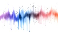 Abstract colorful sound wave visualization with purple blue and orange gradient flowing digital audio spectrum on white background for music technology.