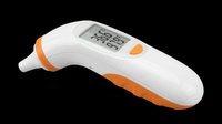 Digital infrared ear thermometer isolated on transparent background, ready for medical clipart, health stickers, print on demand, and T-shirt design use.