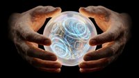 Hands holding glowing digital brain sphere with circuit patterns, representing artificial intelligence, technology innovation, and future computing concepts for business and science applications.