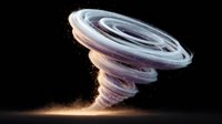 Powerful tornado swirling with dramatic lighting effects and particle debris against dark background for weather and natural disaster concepts.