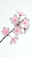 Delicate cherry blossom branch with pale pink petals and vibrant pink stamens isolated on white background, ready for design projects and botanical compositions.