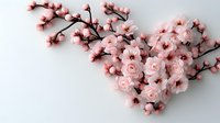 Delicate pink cherry blossoms and roses branch arrangement on white background, soft focus floral composition creates romantic spring atmosphere.
