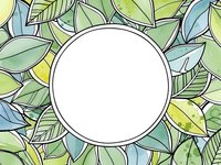Watercolor botanical frame with green leaves surrounding white circle space for text or logo design on transparent background.