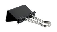 Black binder clip with metal handles isolated on white background, ready for office and design use.