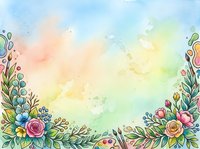 Watercolor floral border with roses, berries, and green leaves on a soft pastel background, perfect for cards, invitations, and creative projects.