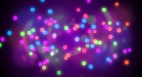 Colorful bokeh lights on purple background creating magical atmosphere for party celebrations and festive events with vibrant glowing orbs.