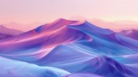 Surreal desert landscape with smooth sand dunes in vibrant gradient colors from pink to purple and blue under soft dreamy sky, artistic fantasy background.