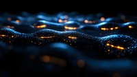 Abstract digital network waves with glowing particles and bokeh lights creating futuristic data flow visualization for technology presentations.