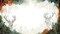 Elegant autumn forest frame with deer antlers and foliage border on white background for seasonal design projects and nature-themed graphics.
