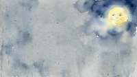 Smiling sun with face peering through stormy clouds in watercolor style, suitable for children's book illustrations, greeting cards, and nursery wall art.