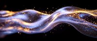 Glowing purple and gold wave with sparkling particles flowing on black background creates magical light effect for luxury design projects.
