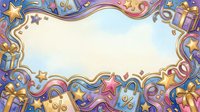 Colorful decorative frame with stars, gifts, and percentage symbols on wavy border, isolated on white background for design projects, posters, and promotional materials.