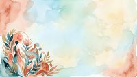 Watercolor floral corner design with soft pastel tones of coral, blue, and yellow, featuring botanical leaves and blooms on isolated background for greeting cards and invitations.