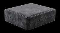 Dark gray velvet ottoman or storage box isolated on transparent background, ready for interior design, furniture mockups, home decor projects, and digital design applications.