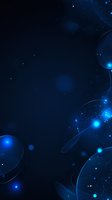 Abstract cosmic background with glowing blue lights and orbital paths against deep space, featuring luminous particles and geometric elements for tech or science designs.