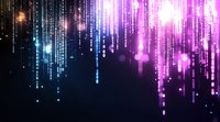 Glowing digital rain effect with pink and blue light streams falling against dark background creates futuristic cyberpunk atmosphere for technology designs.