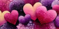 Colorful heart shapes with sparkles and bubbles in pink, purple and magenta tones for romantic designs, Valentine's Day cards and love-themed projects.