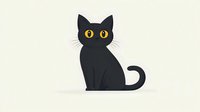 Black cat with bright yellow eyes sitting on beige background. Minimalist flat design style pet illustration for Halloween decorations and animal-themed projects.