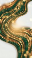 Luxurious emerald green and gold flowing abstract waves with glittering particles create elegant fluid motion for premium design projects and sophisticated branding.