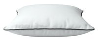 Soft white bed pillow with gray piping isolated on white background, perfect for bedroom decor, sleep comfort, and home textile product presentations.