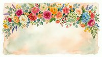 Vintage floral border with roses, peonies, and mixed blooms arranged across top of aged watercolor background, suitable for wedding invitations and greeting cards.