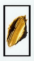 Golden paint brush stroke on white background in black frame for modern wall art and interior design decoration.