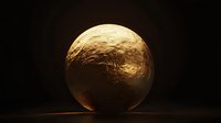Mysterious glowing golden sphere with textured surface against dark background creates dramatic atmosphere for mystical and fantasy concepts.