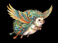 Ornate winged fox creature with decorative feathers and colorful patterns, isolated on transparent background, ready for t-shirt design, stickers, clipart, and print-on-demand products.