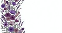 Purple watercolor floral border with roses and lavender on white background. Elegant botanical frame for wedding invitations, greeting cards and stationery.