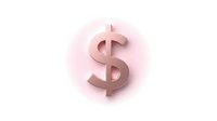 Metallic dollar sign symbol in rose gold with soft pink glow on white background, isolated for financial graphics, web design, and marketing materials.